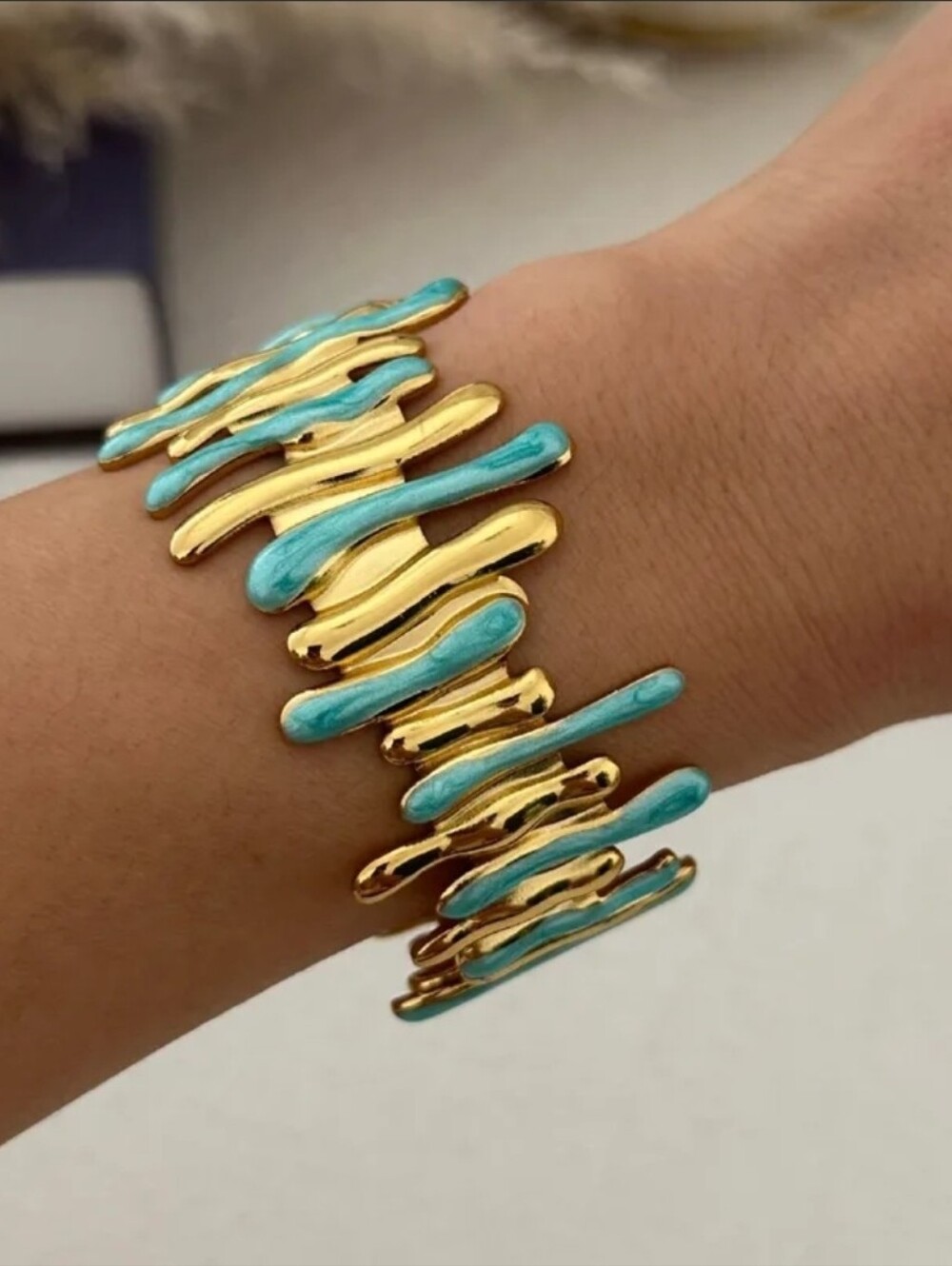 ✨ 304 Stainless Steel Gold-T Aqua Liquid Wave Enamel Absract Mondern Bracelet ✨
